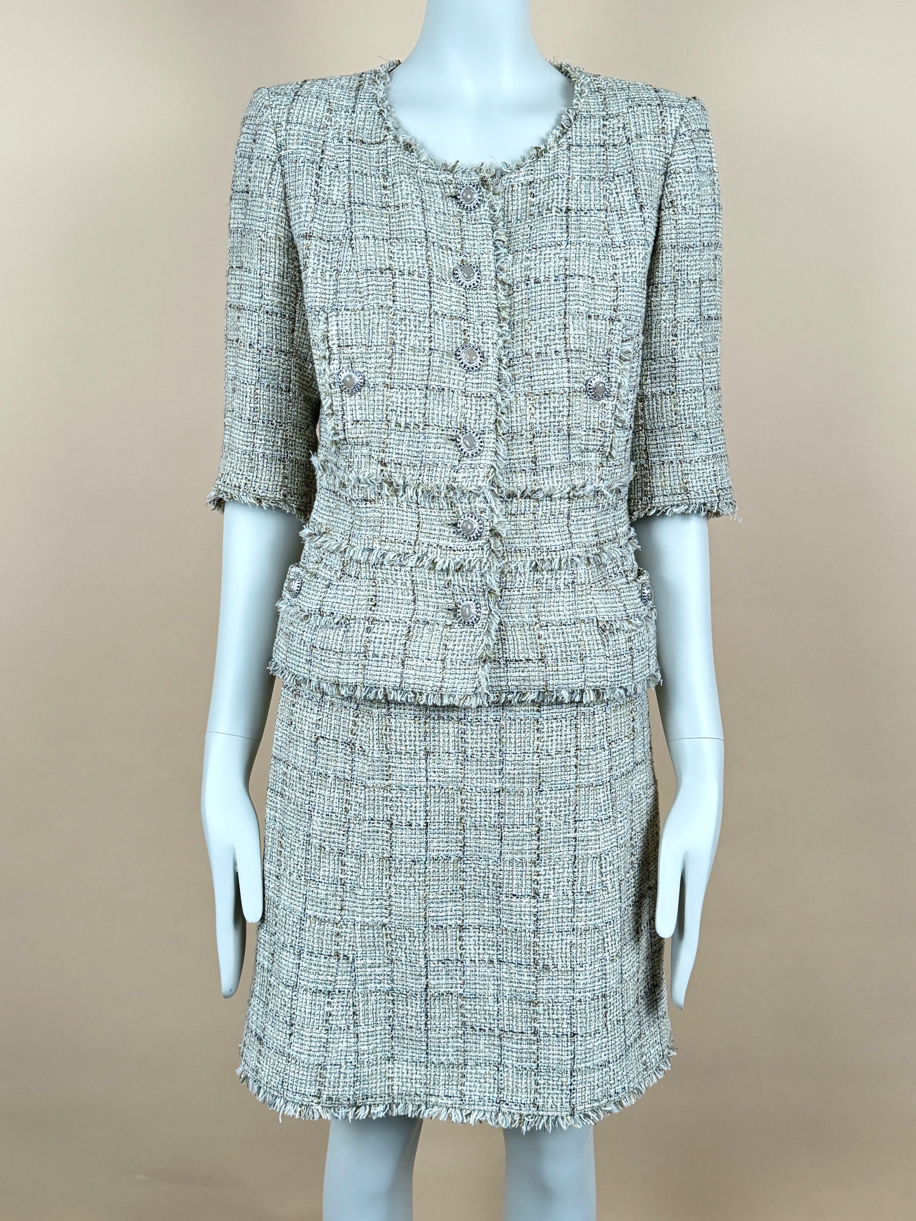 Chanel Tweed Jacket and Midi Skirt Set Size S beige