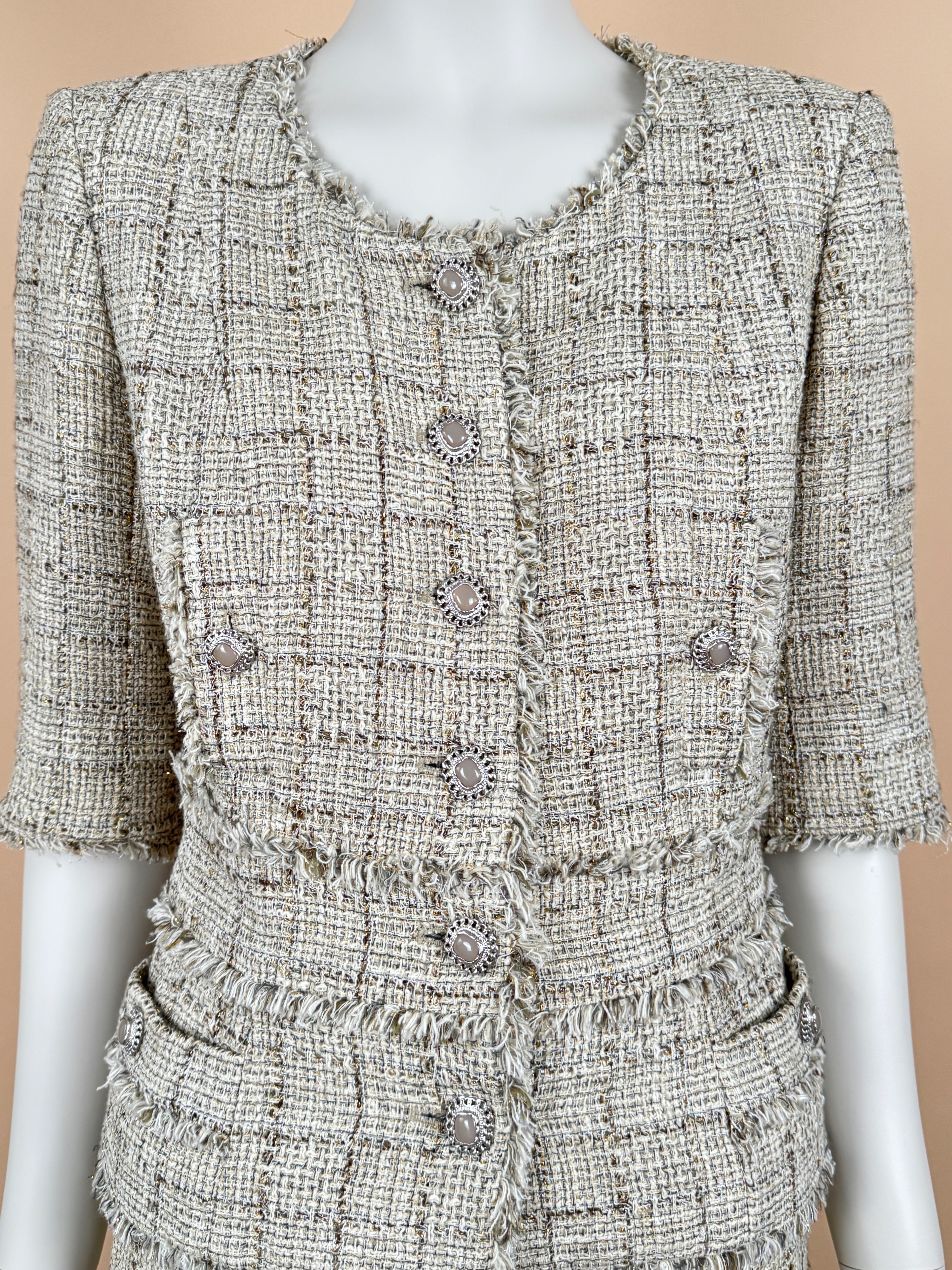 Chanel Tweed Jacket and Midi Skirt Set Size S beige