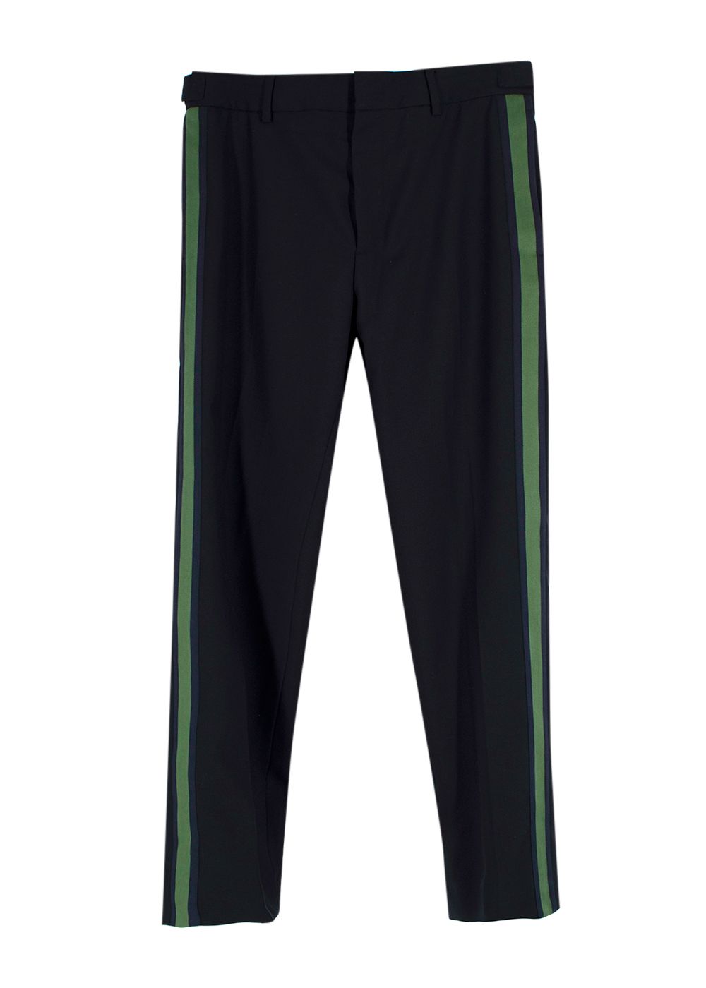 Men's Preowned Stella McCartney Black Side Stripe Wool Trousers Size M Black/Green/Navy