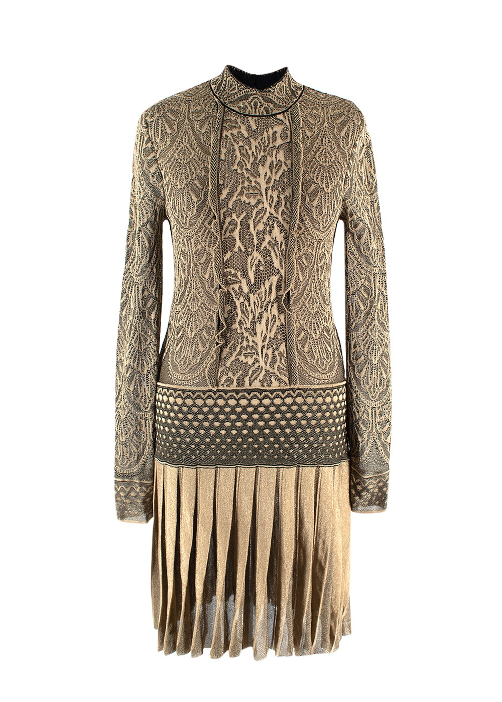 Roberto Cavalli Gold Brocade Pleated Mini Dress Size S Black and Gold viscose/polyester/polyamide