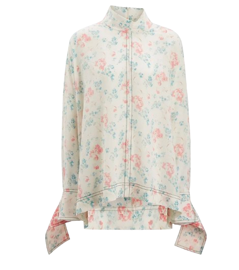 Preowned Joseph Antoine Peony Poppy Blouse Size M white silk