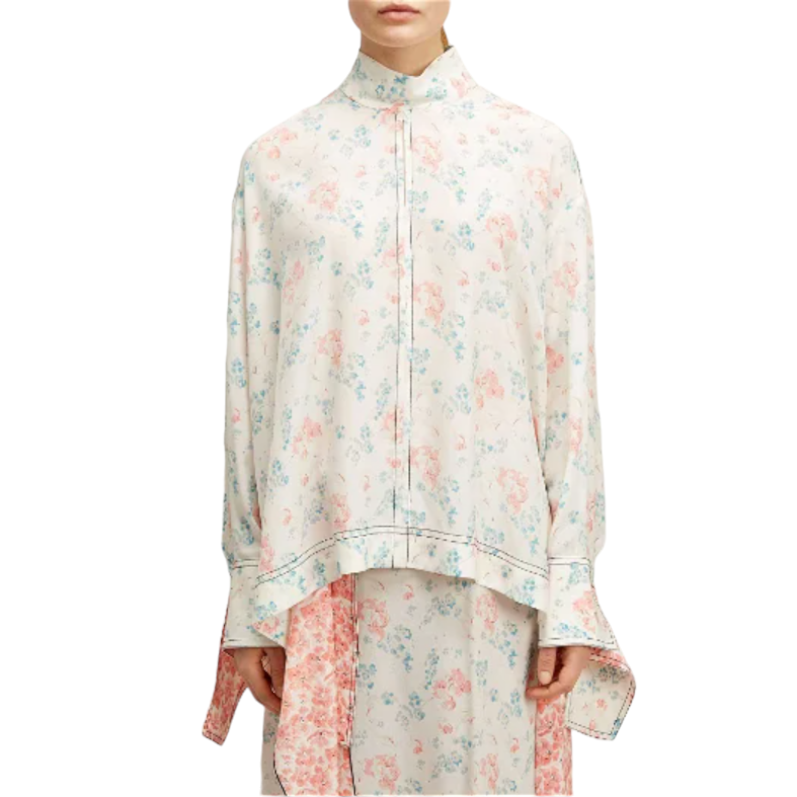 Preowned Joseph Antoine Peony Poppy Blouse Size M white silk