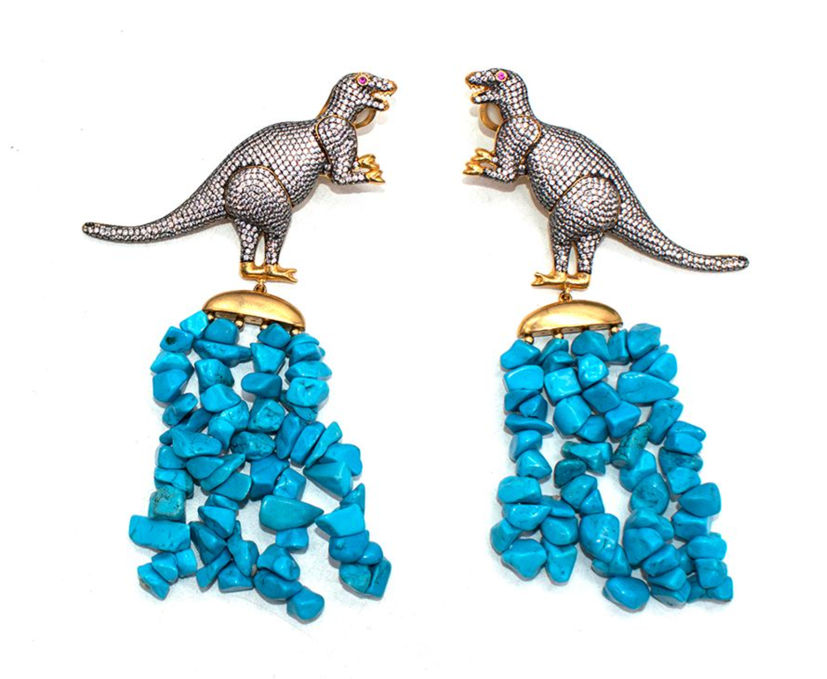 Begum Khan Dinosaur Blue Stones Clip On Earrings brass