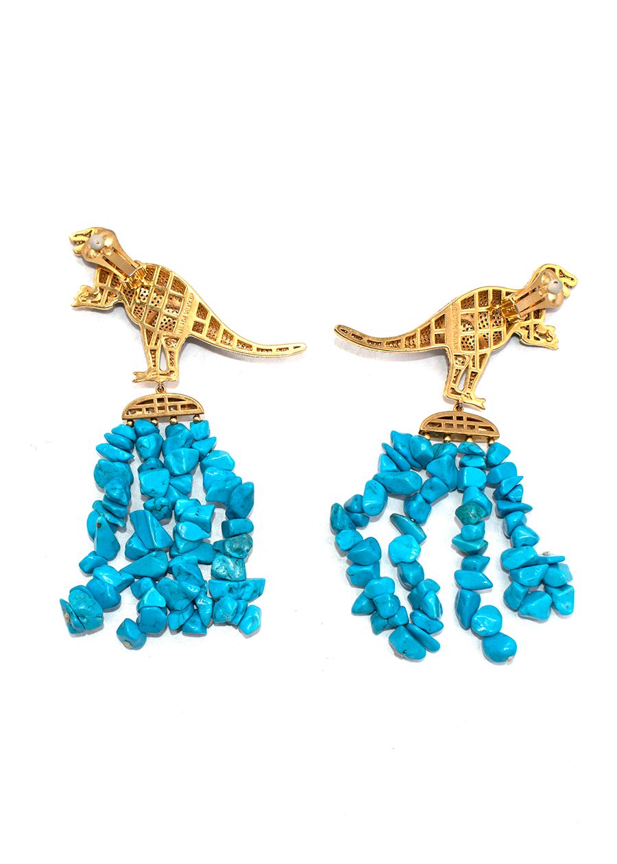 Begum Khan Dinosaur Blue Stones Clip On Earrings brass