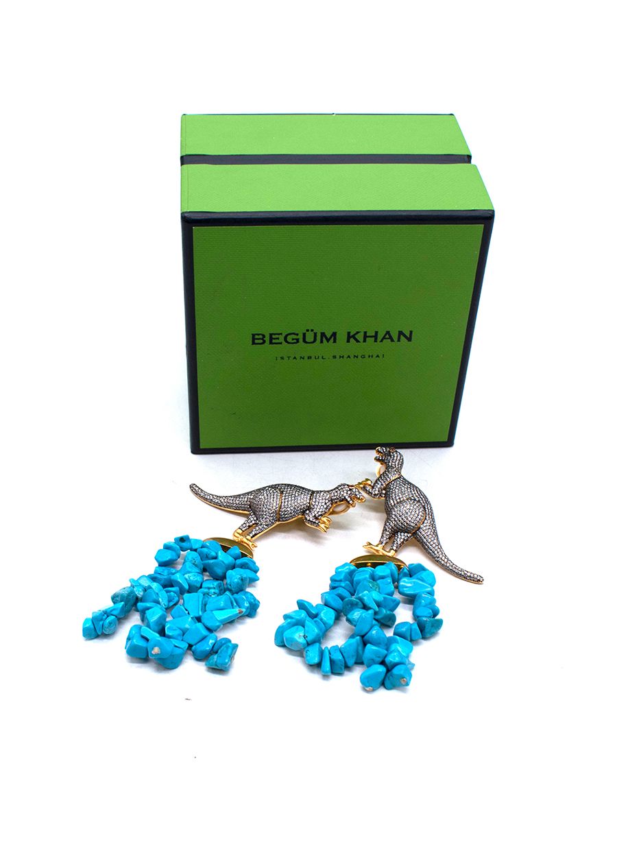 Begum Khan Dinosaur Blue Stones Clip On Earrings brass