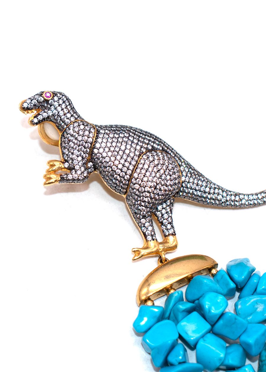 Begum Khan Dinosaur Blue Stones Clip On Earrings brass