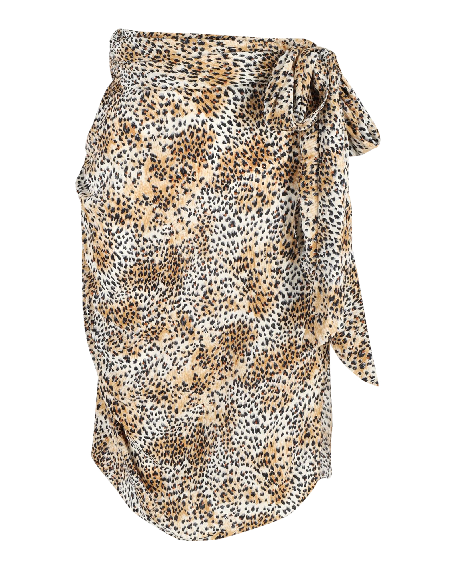 Celine Leopard Print Draped Silk Skirt Size 40