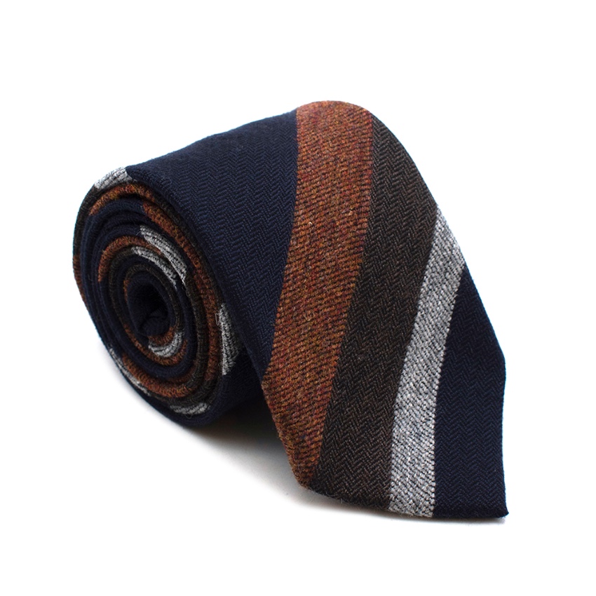 Men's Bigi Wool Navy  Orange Striped Tie Multi-Coloured / Stripes