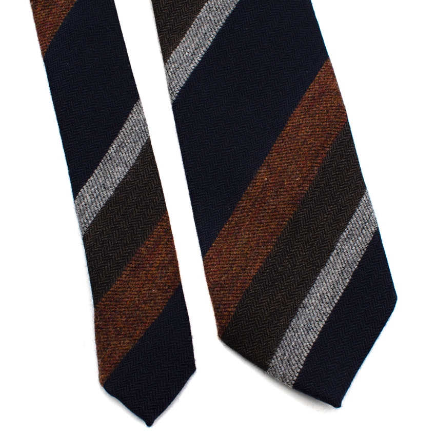 Men's Bigi Wool Navy  Orange Striped Tie Multi-Coloured / Stripes