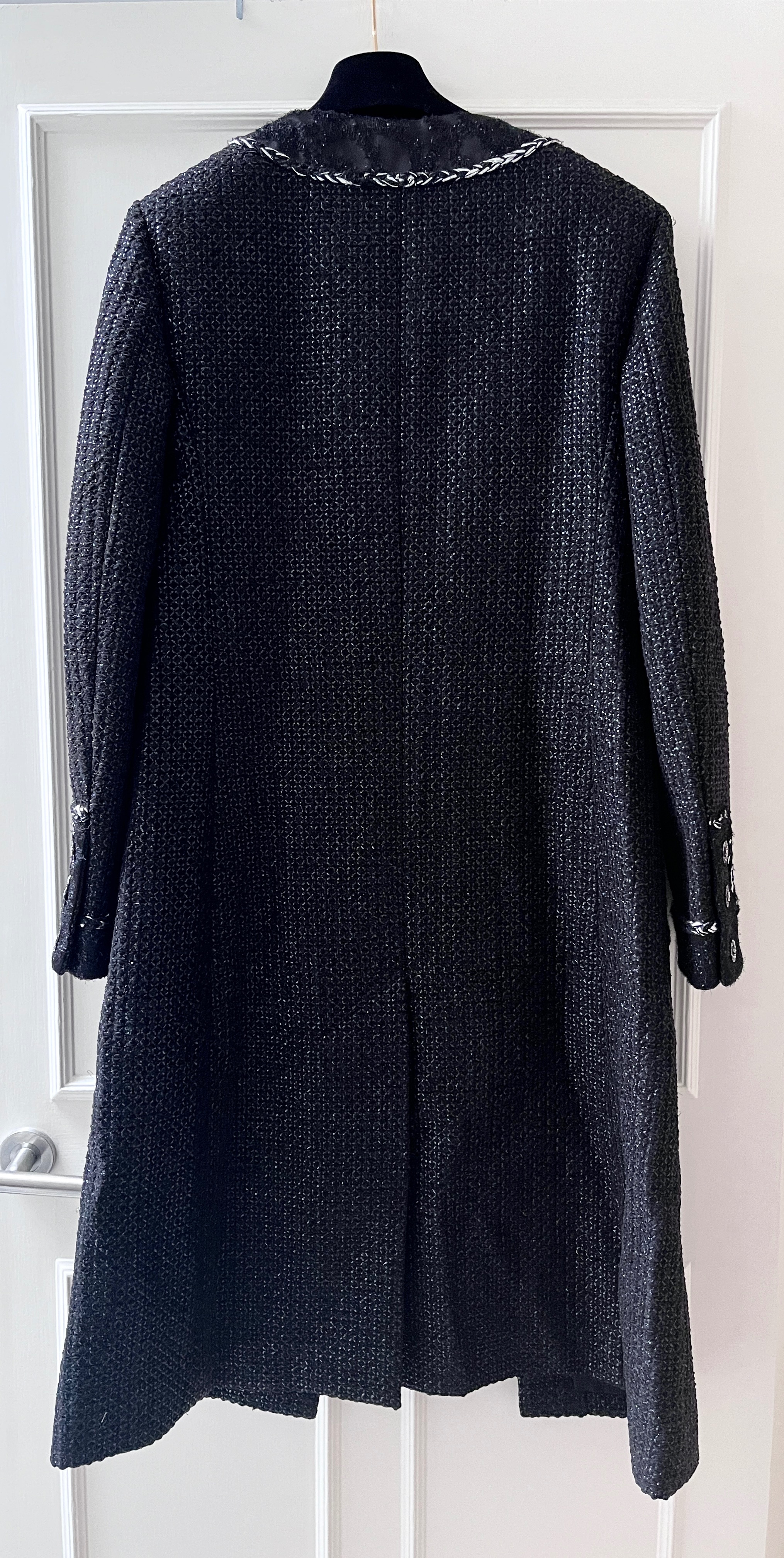 Chanel Black Metallic Longline Tweed Coat Size S