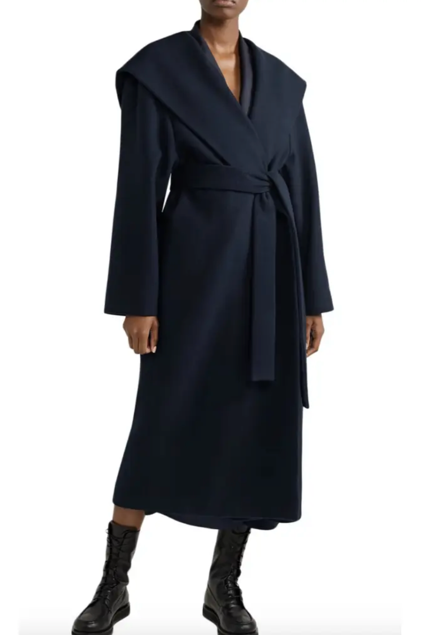 Preowned The Row Navy  Blue Riona Hooded Coat Size M cotton/wool