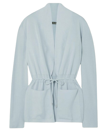 Loro Piana Baby Blue Cashmere and Silk Drawstring Cardigan Size S