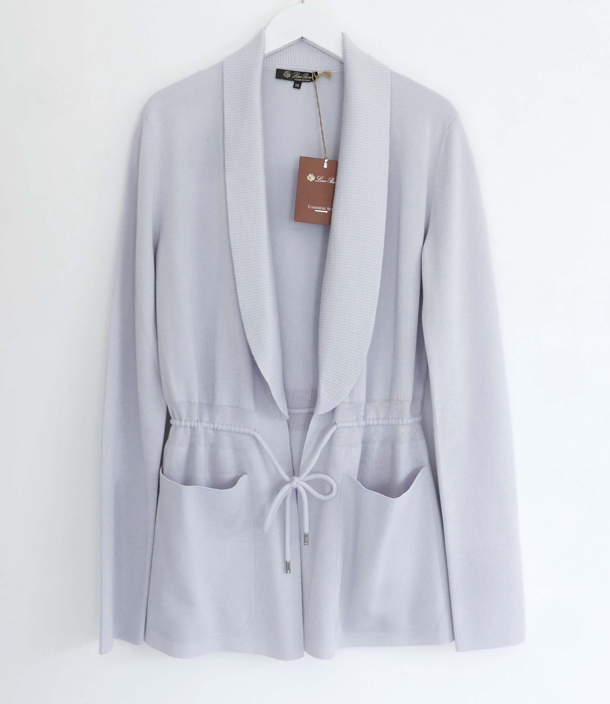 Loro Piana Baby Blue Cashmere and Silk Drawstring Cardigan Size S