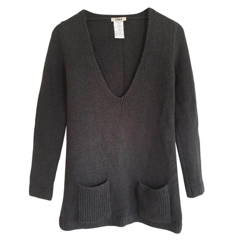 Preowned CHloe Alpaca  Wool Black Knit Jumper Size XS Grey