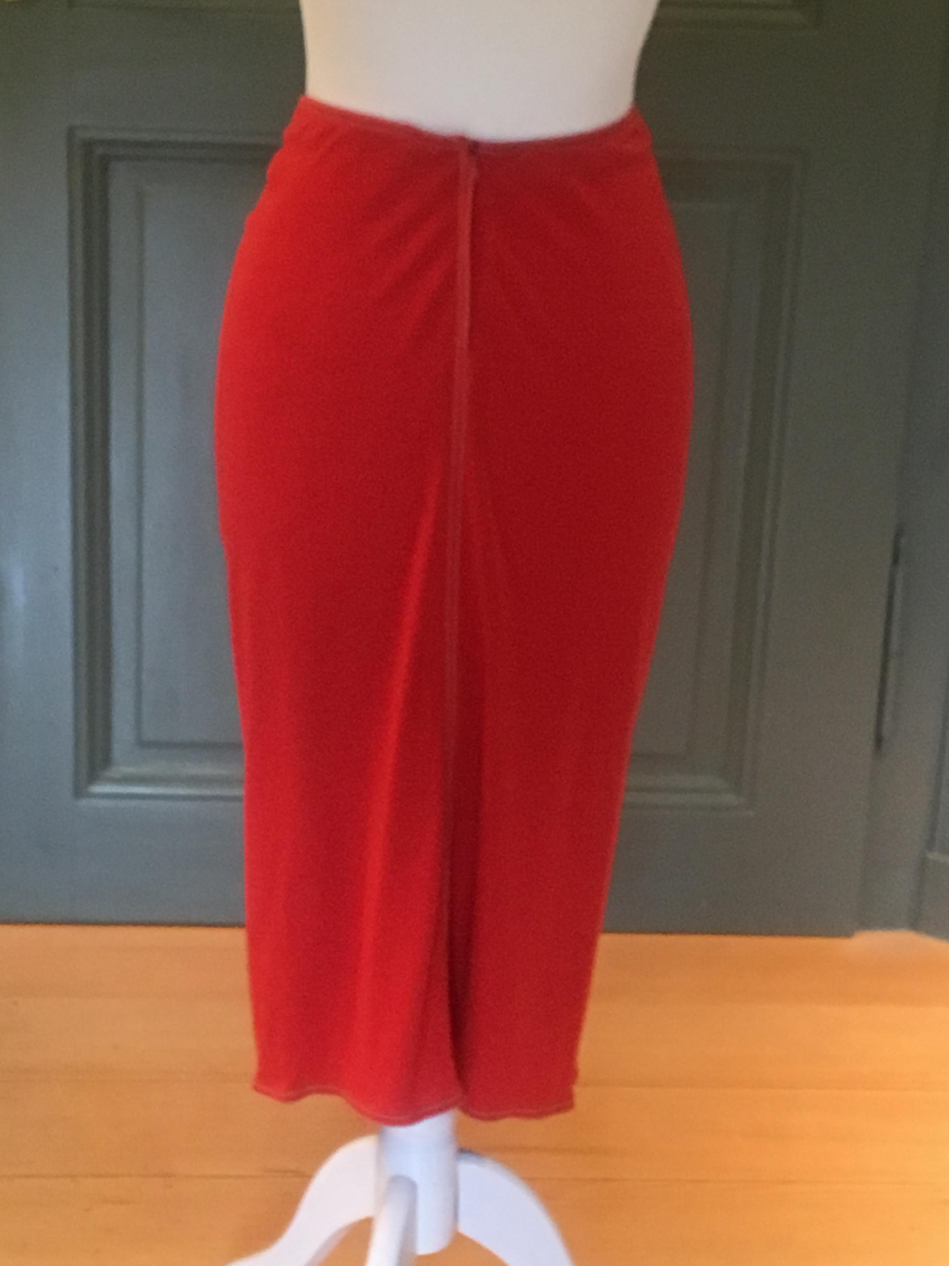 Hermes Red Lightweight Ruched Skirt Size XS Orange viscose