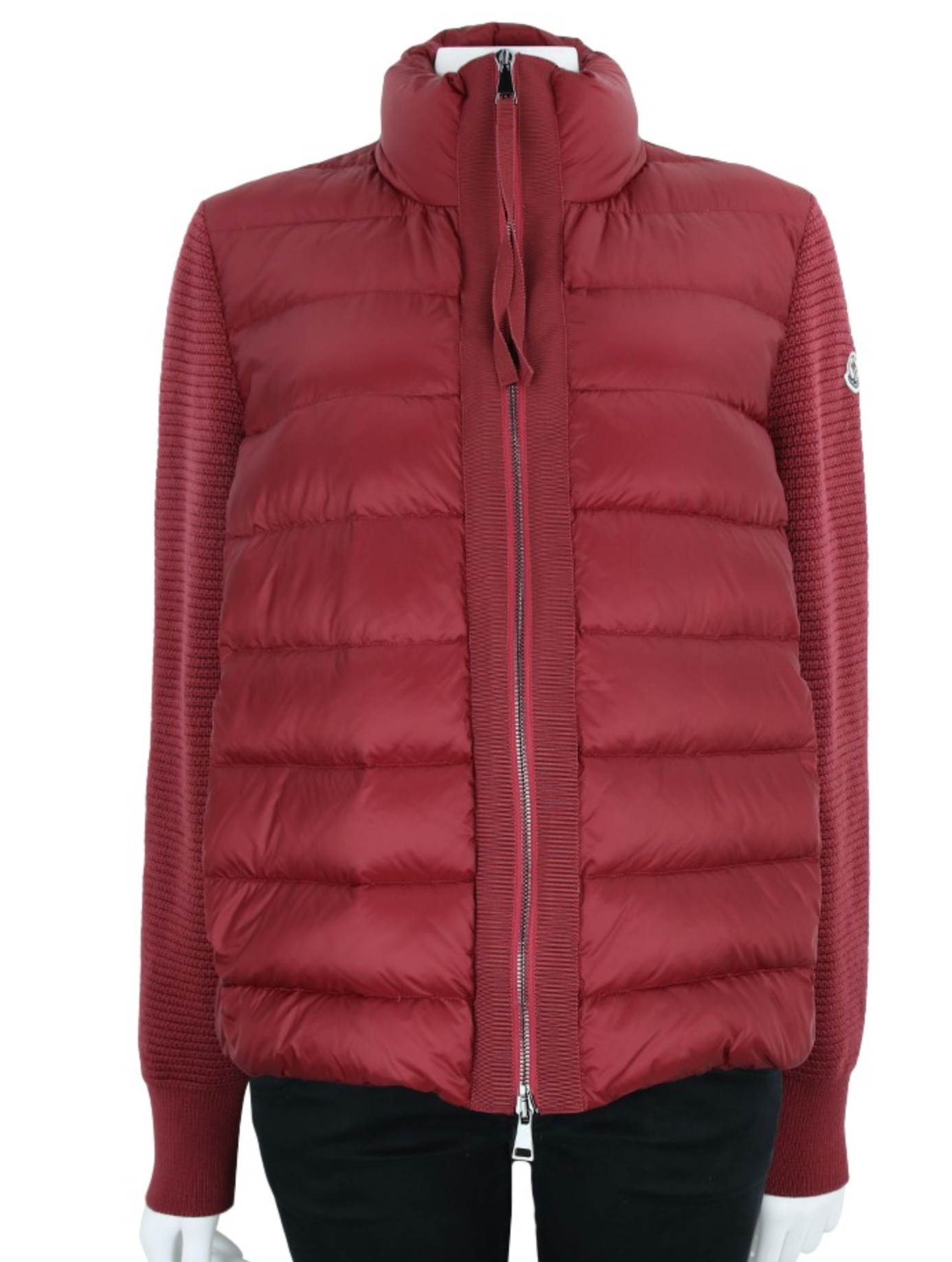 Preowned Moncler Red Maglione Knit Sleeve Down Filled Nylon Jacket Size S Other polyamide