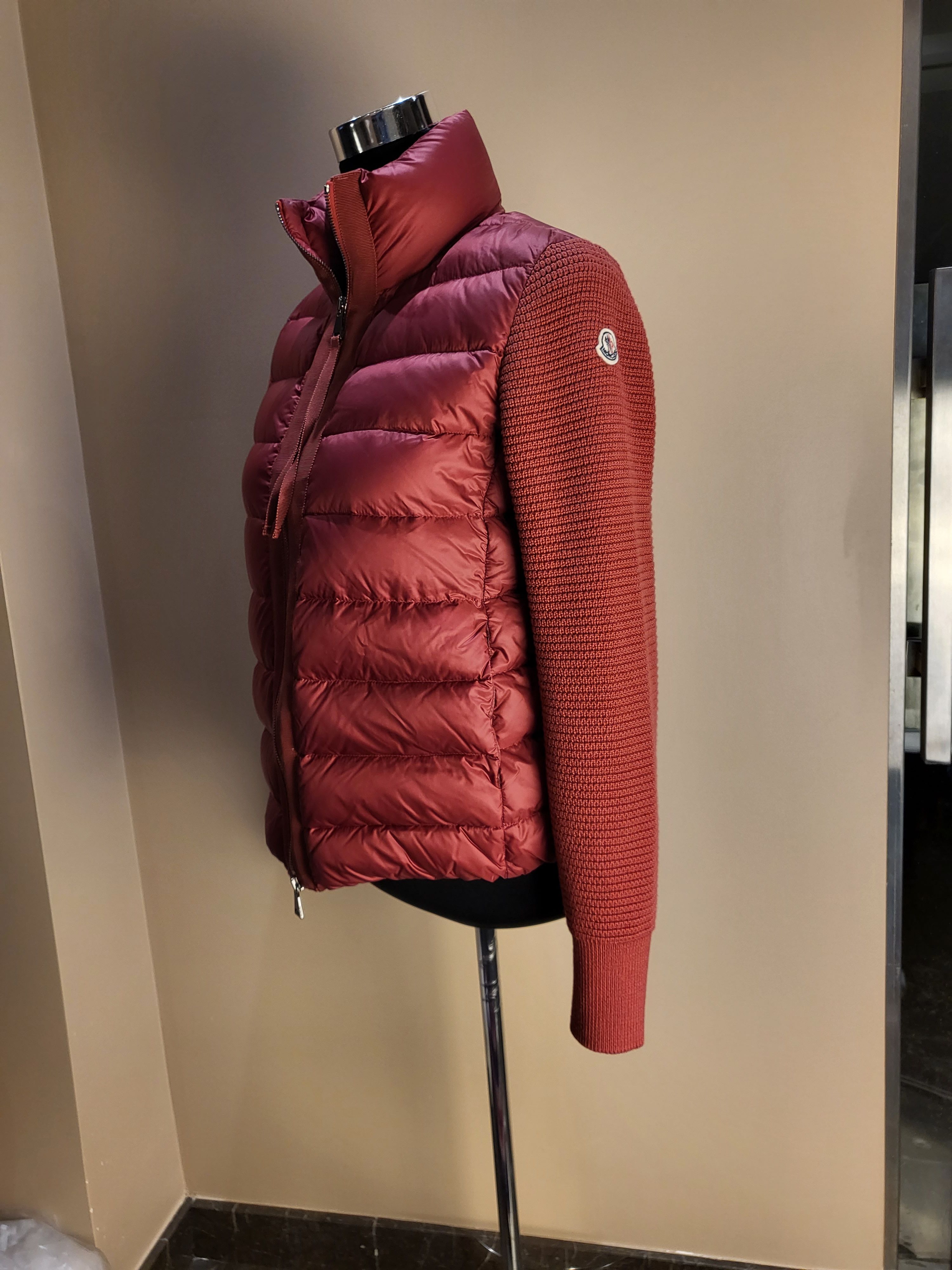 Preowned Moncler Red Maglione Knit Sleeve Down Filled Nylon Jacket Size S Other polyamide