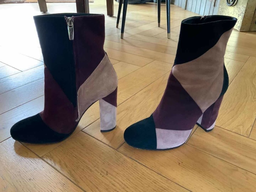 Preowned Gianvito Rossi Suede Patchwork Ankle Boots Size 36 Multi-Coloured / Stripes