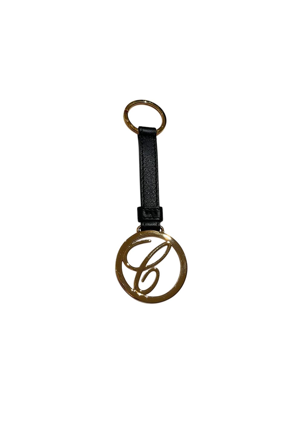 Chopard Porte Cles Gold Tone Key Ring Black leather