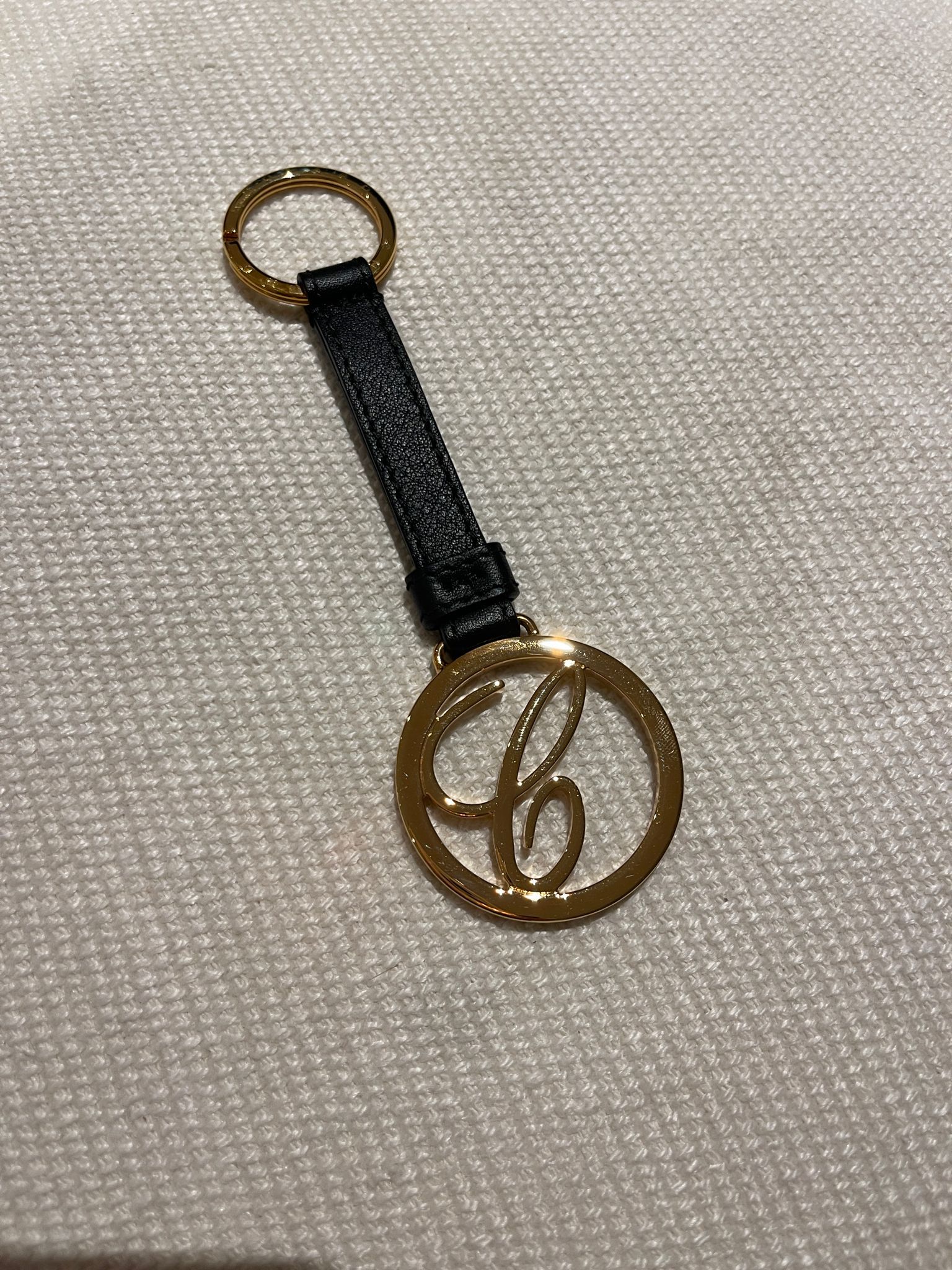 Chopard Porte Cles Gold Tone Key Ring Black leather