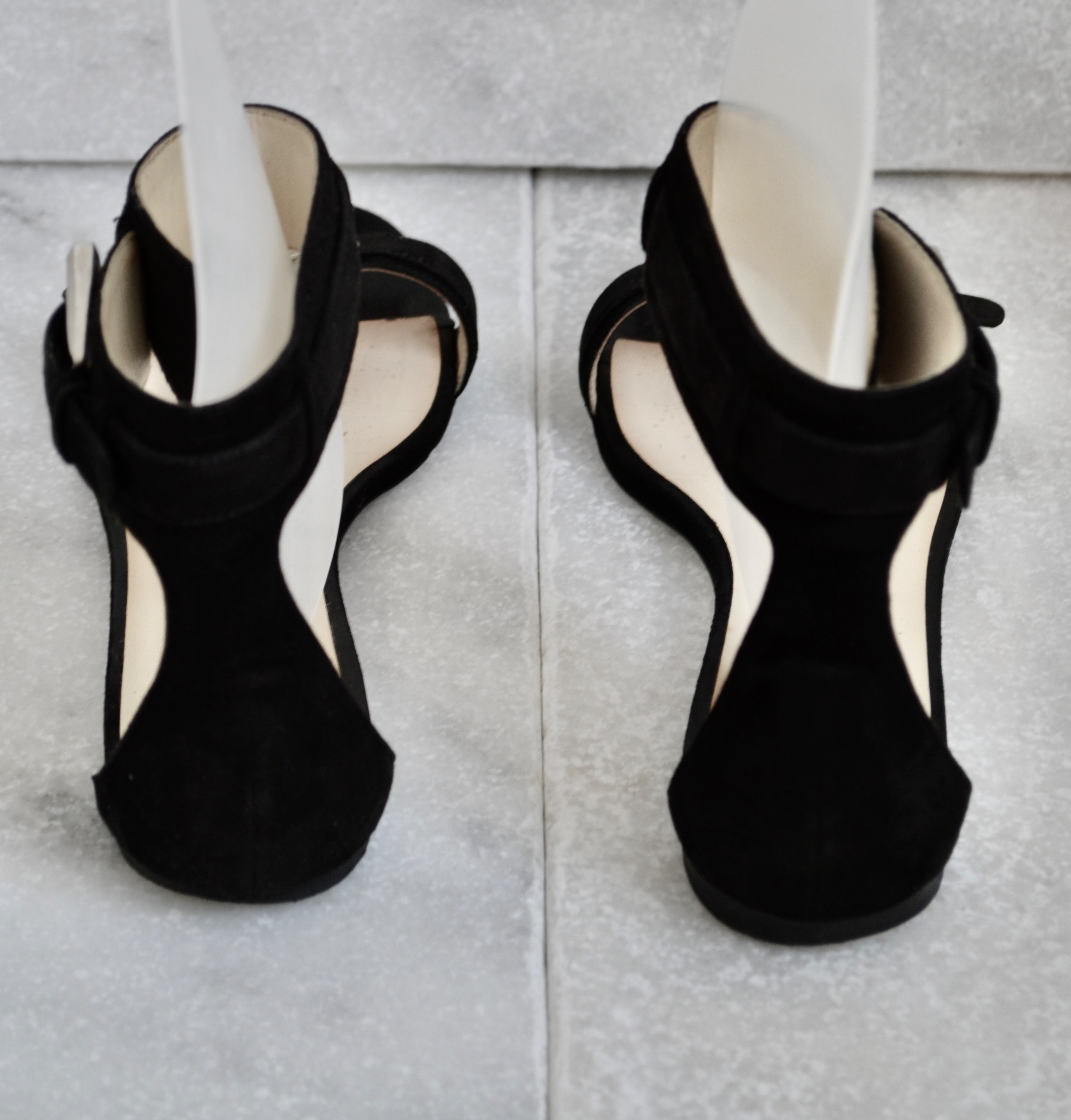 Preowned Balmain Black Suede Ankle Strap Flat Sandals Size 37