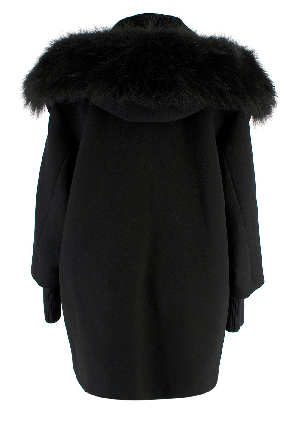 Miu Miu Black Fur Trimmed Virgin Wool Coat Size XXS virgin wool/racoon fur/sheep fur