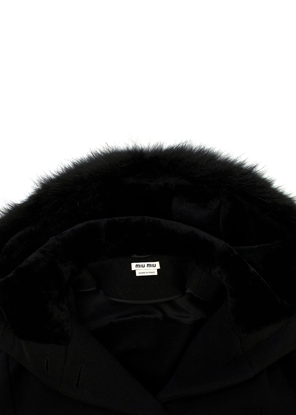 Miu Miu Black Fur Trimmed Virgin Wool Coat Size XXS virgin wool/racoon fur/sheep fur