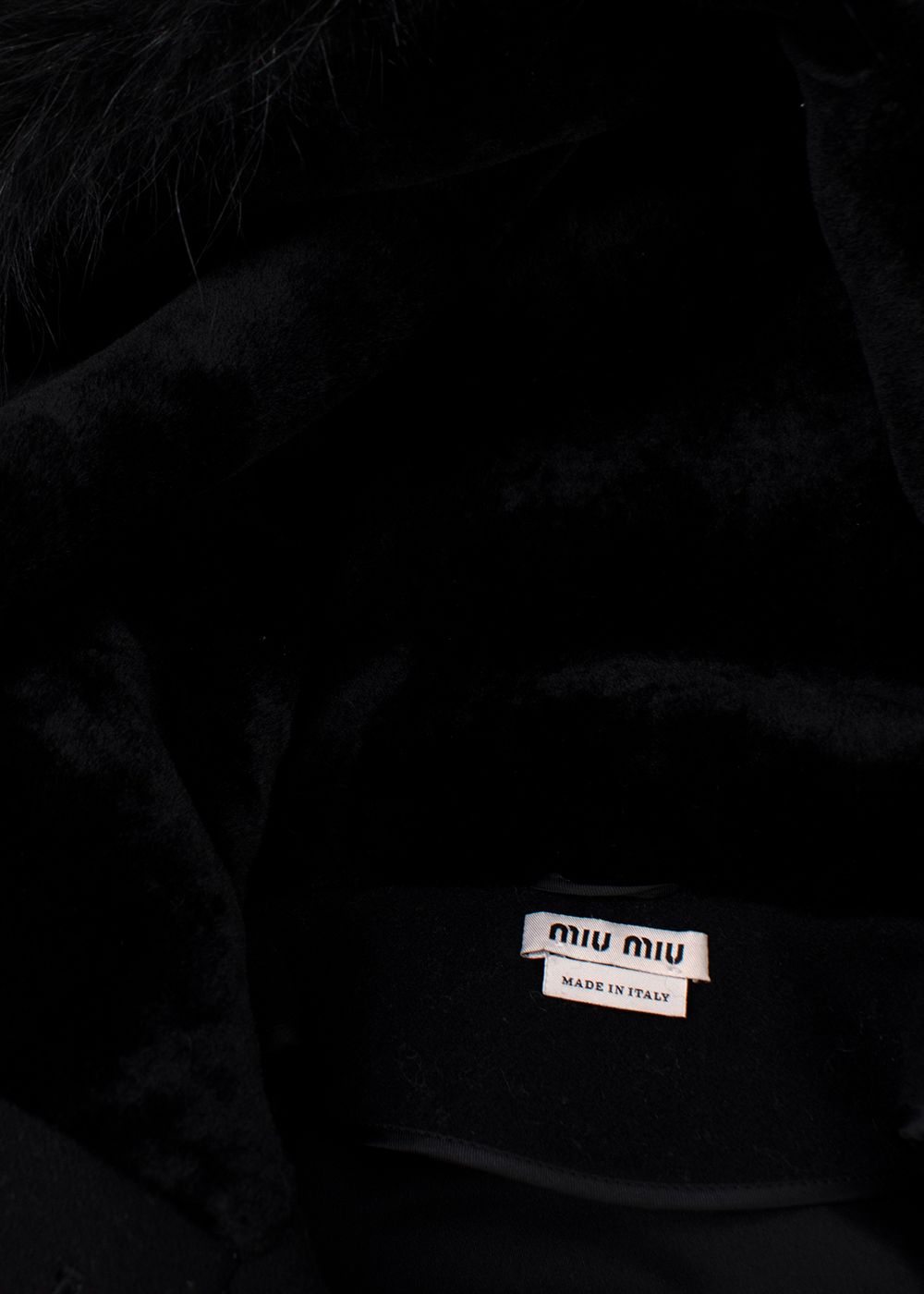 Miu Miu Black Fur Trimmed Virgin Wool Coat Size XXS virgin wool/racoon fur/sheep fur