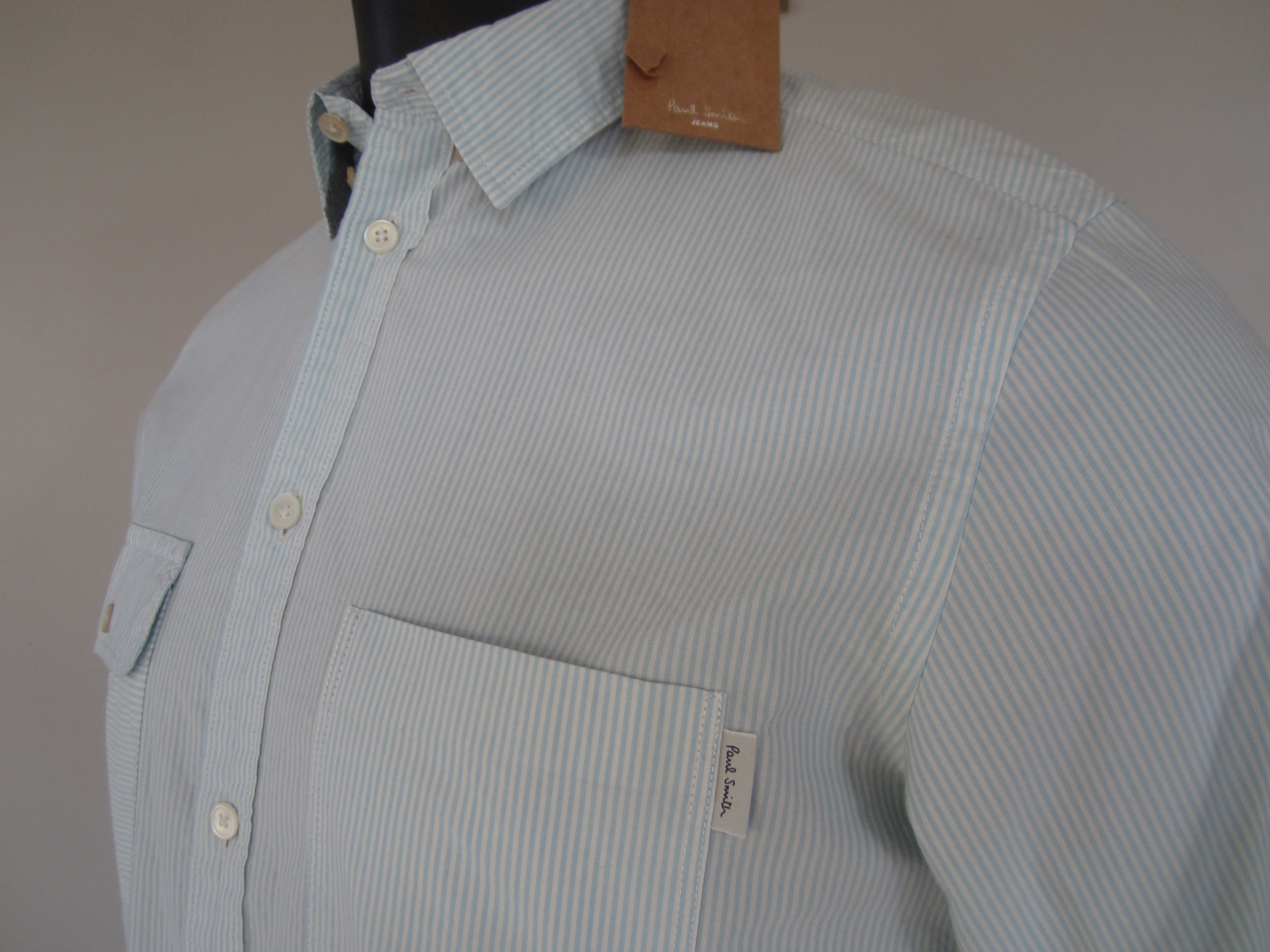 Men's Paul Smith Striped green shirt Size S White cotton