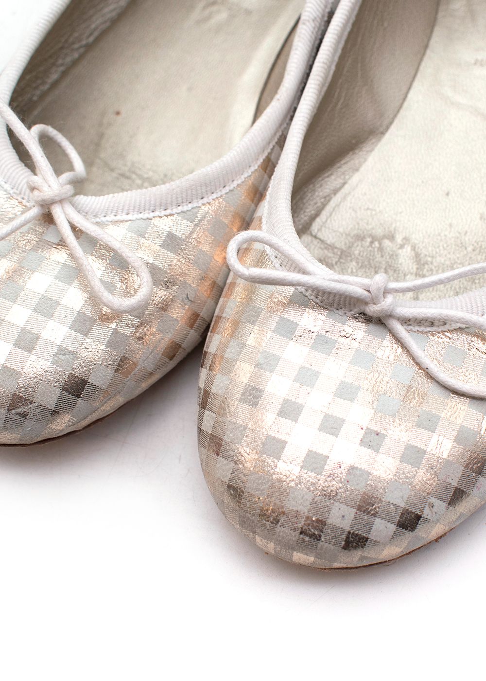 Boys Preowned Bonpoint Kids 34 plaid ballerinas Size 10 Years + Gold  Cream leather