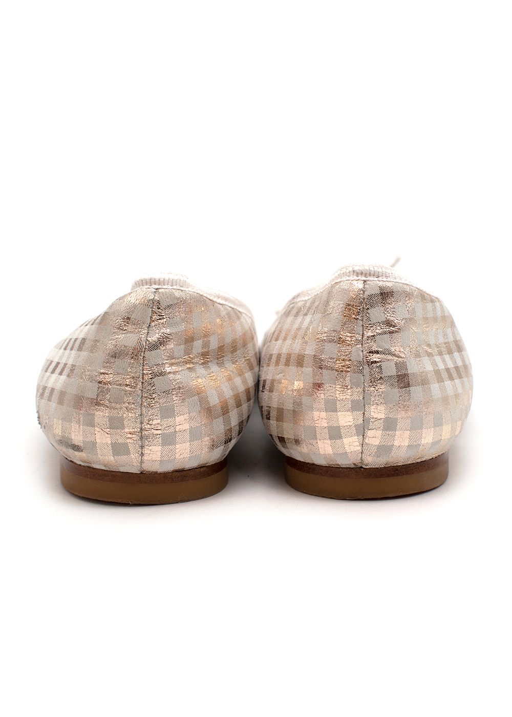 Boys Preowned Bonpoint Kids 34 plaid ballerinas Size 10 Years + Gold  Cream leather