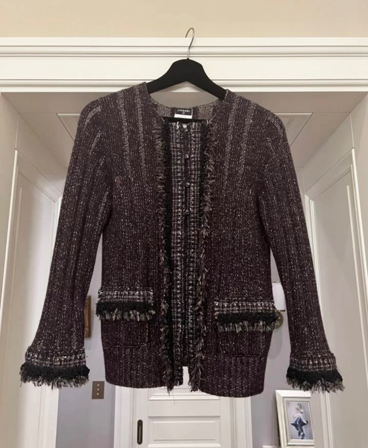 Preowned Chanel Black Cashmere Cardigan Size S multi