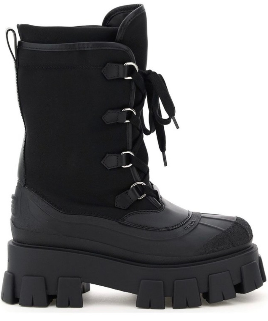 Prada Black Monolith Biker Boots Size 385 rubber