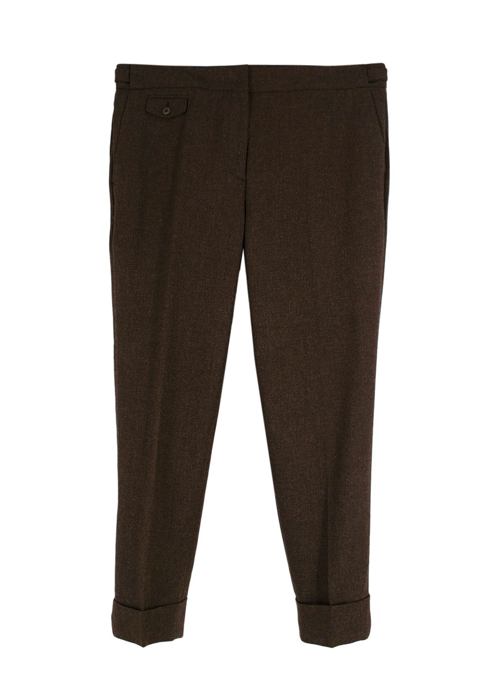 Men's Battistoni Brown Tailored Wool Trousers Size L