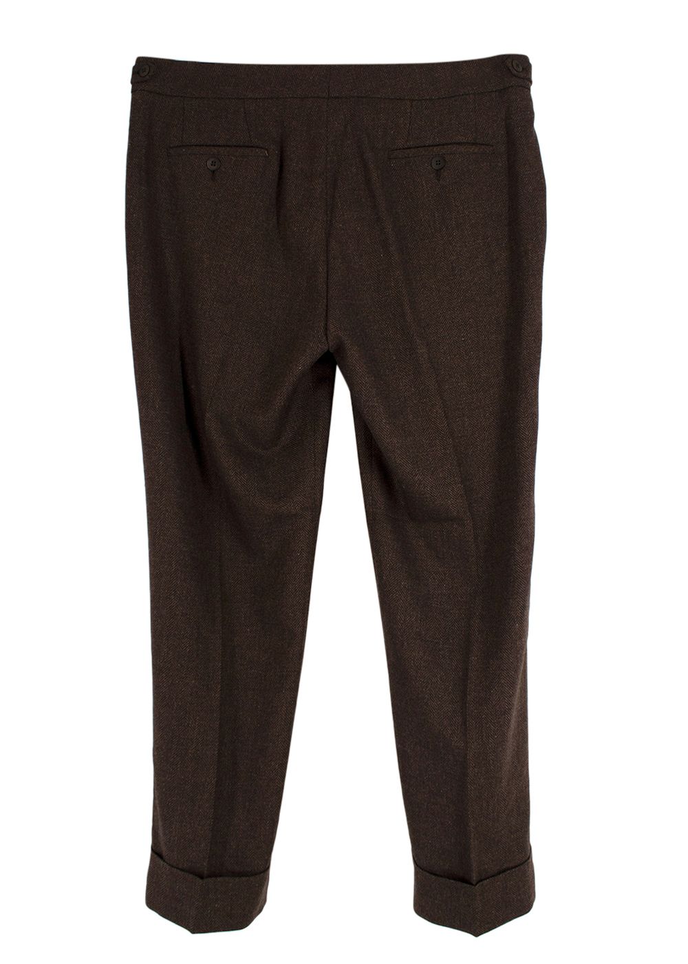 Men's Battistoni Brown Tailored Wool Trousers Size L