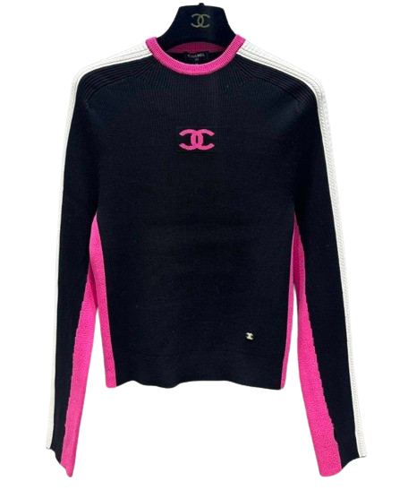 Chanel Coco Neige Black/Pink/Cream Jumper Size M black wool