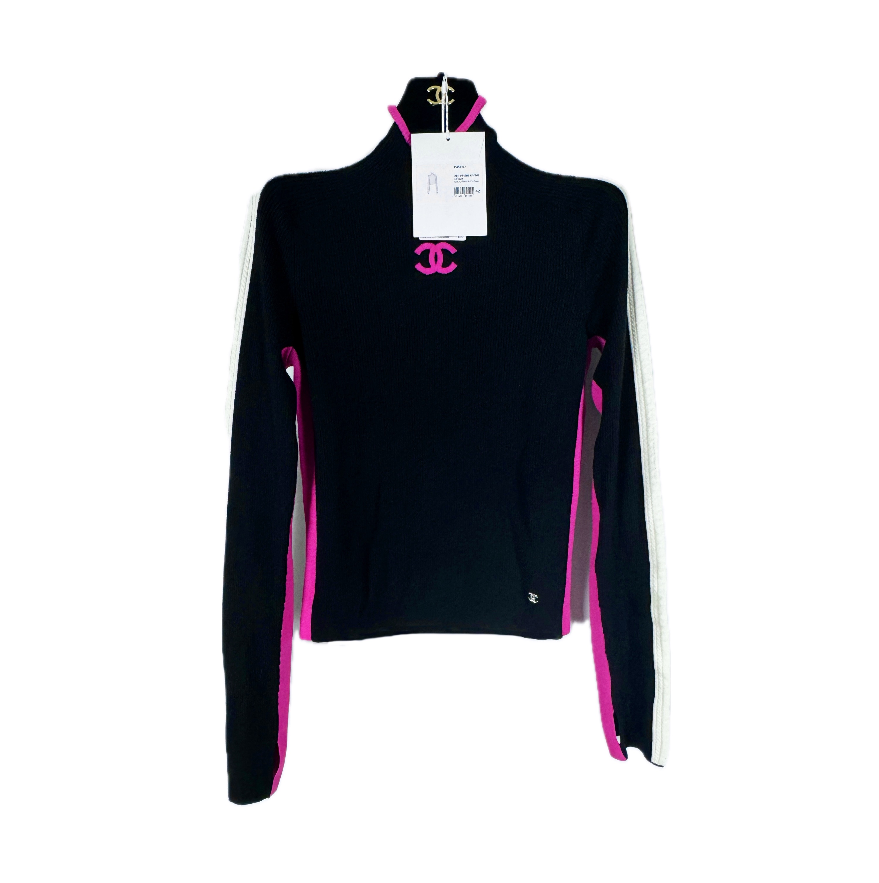 Chanel Coco Neige Black/Pink/Cream Jumper Size M black wool