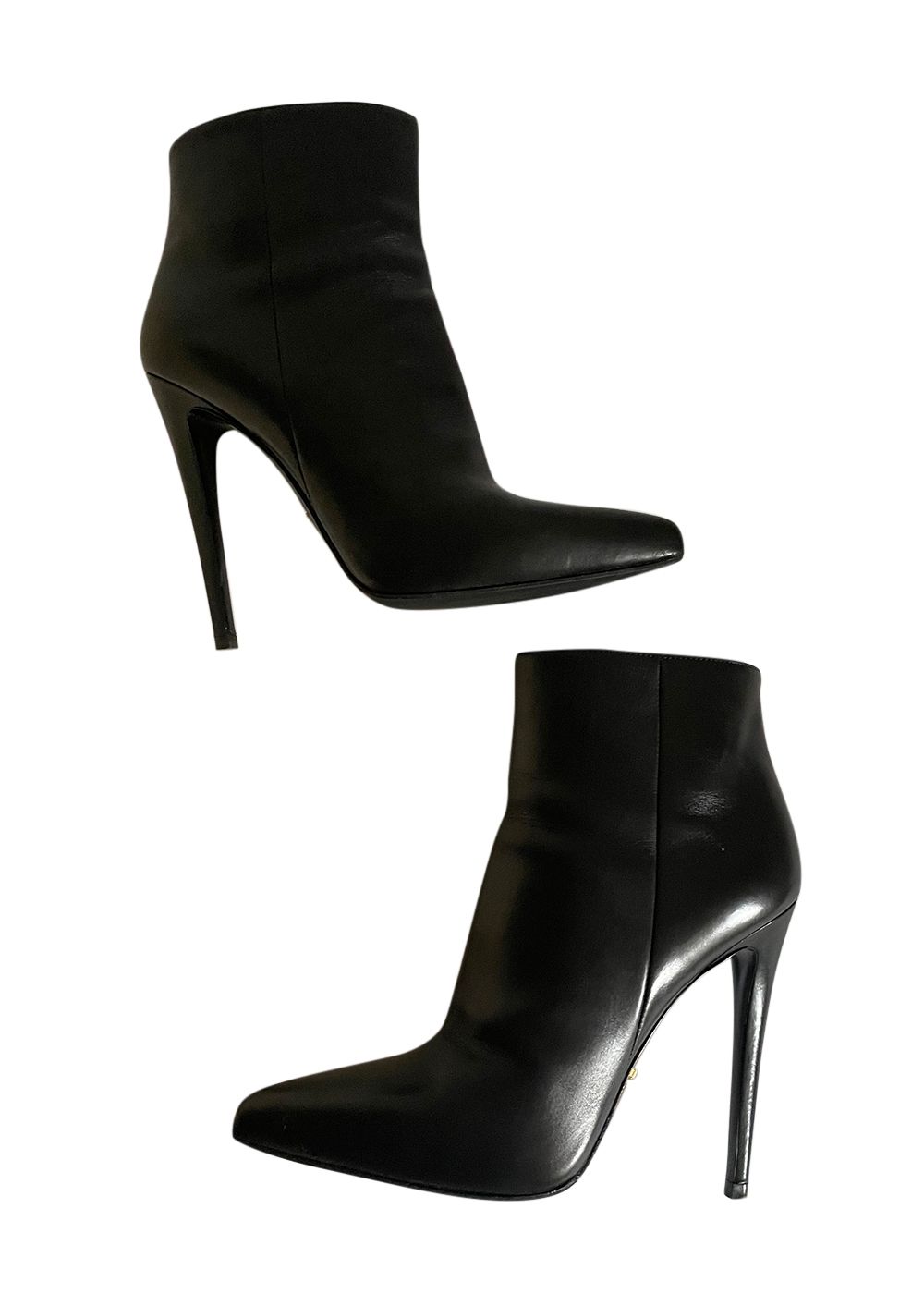 Preowned Prada Black Leather Ankle Boots Size 365