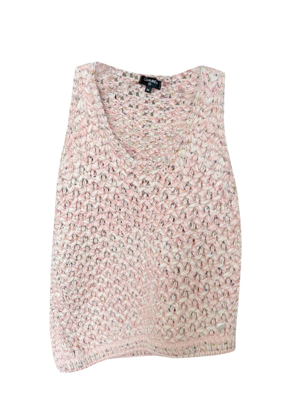 Preowned Chanel Pink Crochet Asymmetric Top Size 35 tweed/cotton