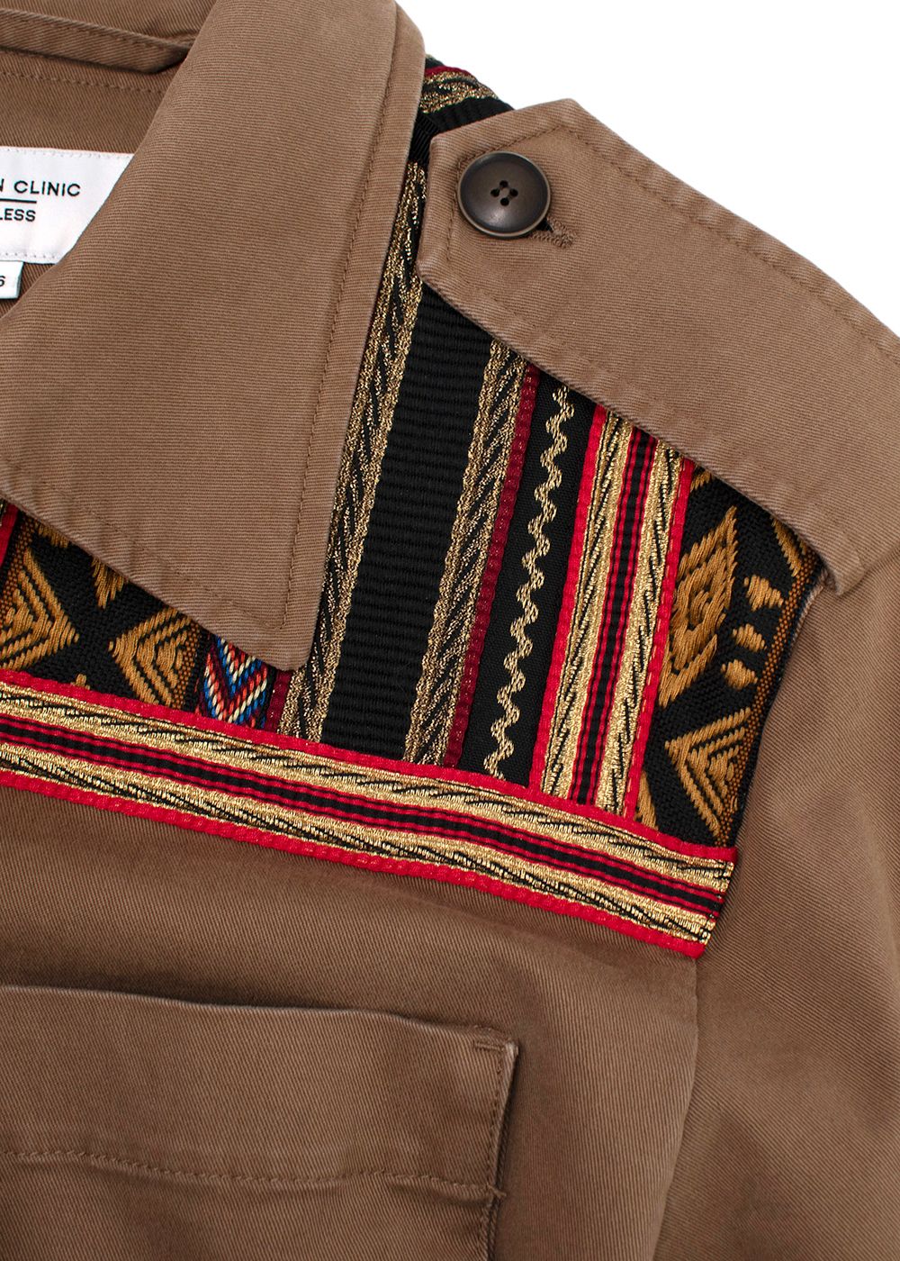 Fashion Clinic Timeless Embroidered Trim Field Jacket Size L Brown cotton