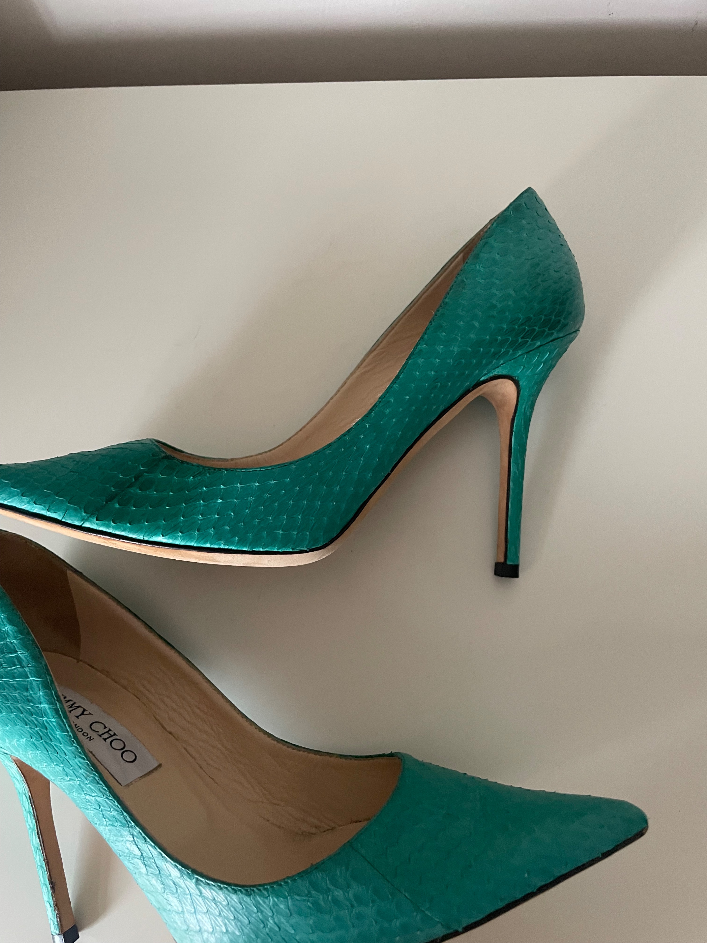 Preowned Jimmy Choo Anouk Jade Python Heels Size 37 Turquoise / green python skin