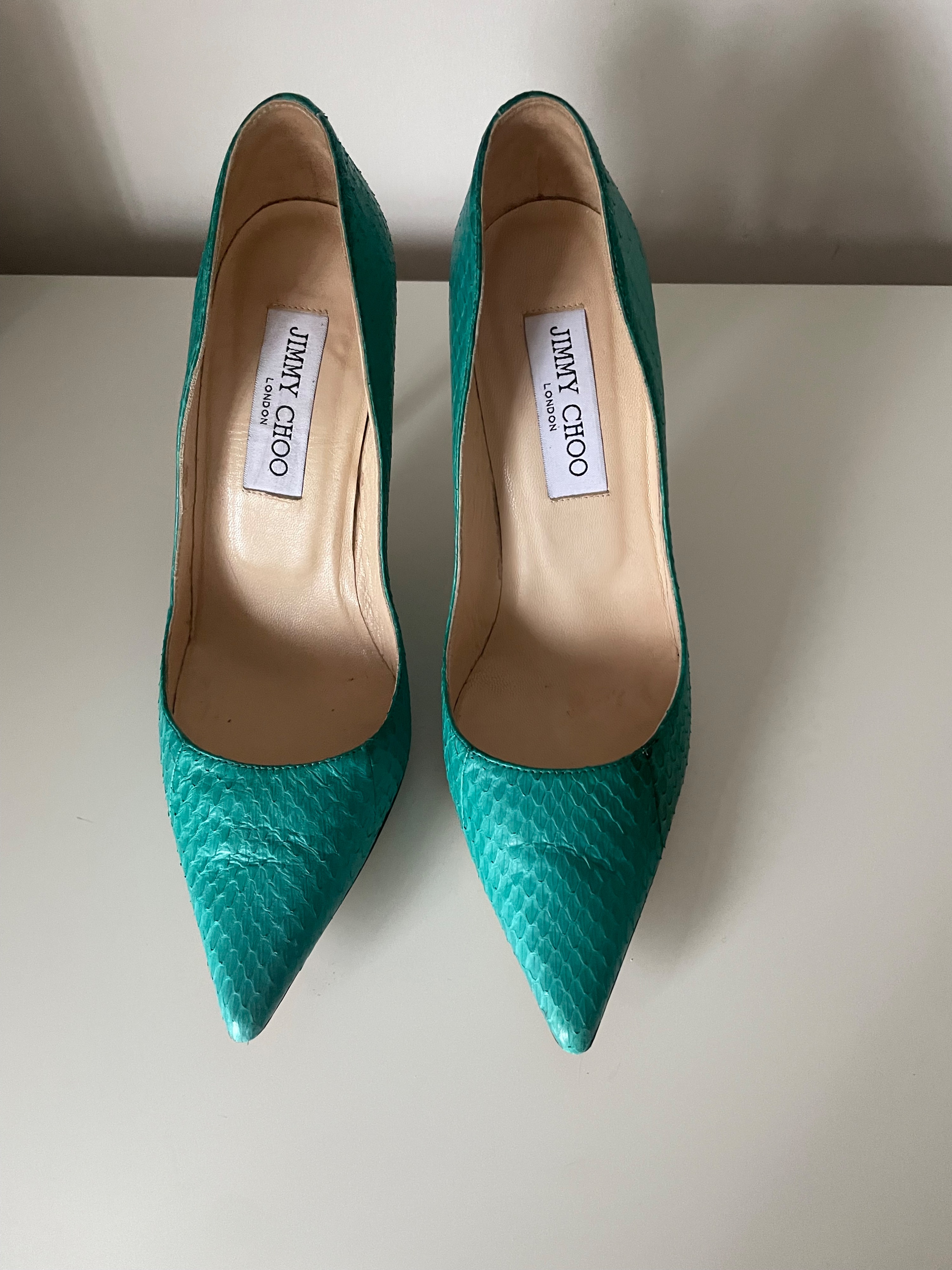 Preowned Jimmy Choo Anouk Jade Python Heels Size 37 Turquoise / green python skin