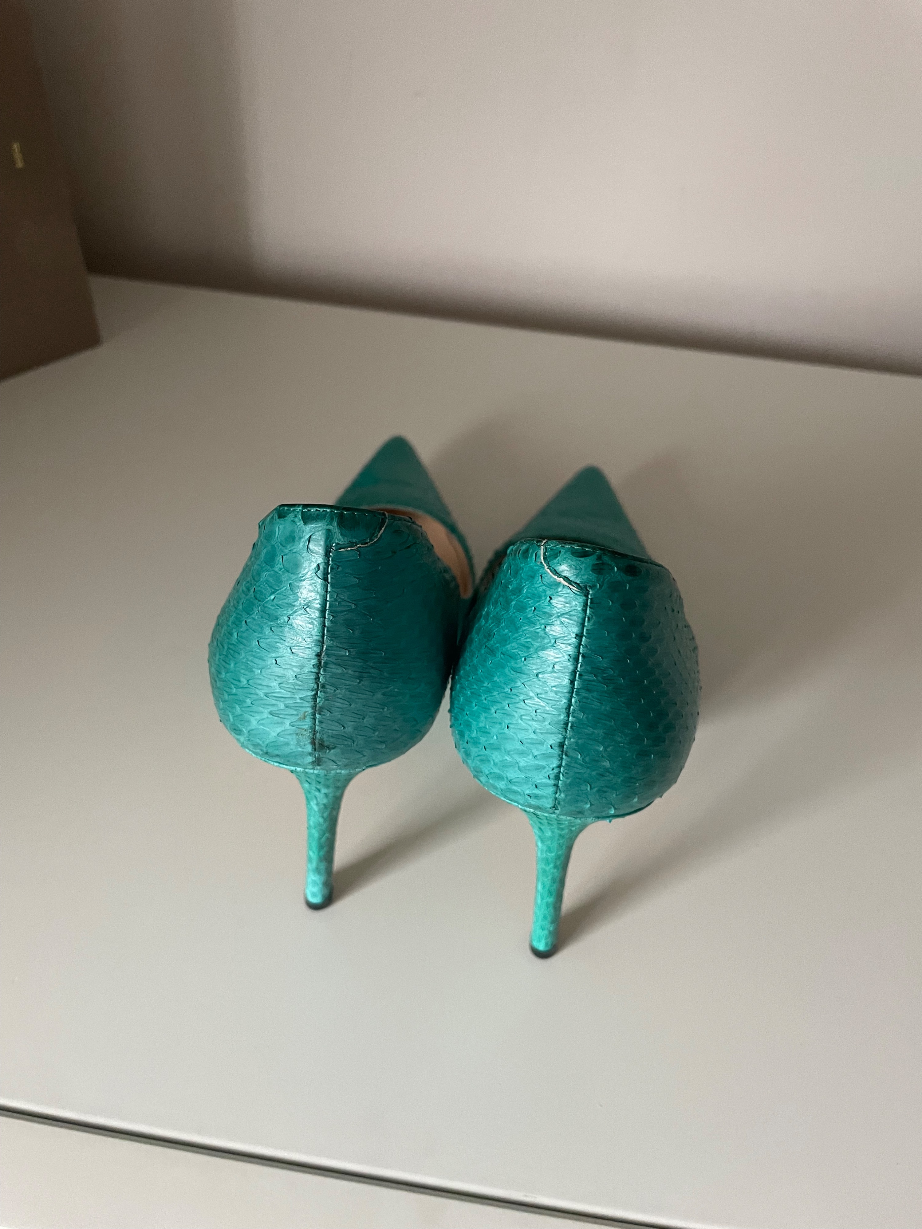 Preowned Jimmy Choo Anouk Jade Python Heels Size 37 Turquoise / green python skin