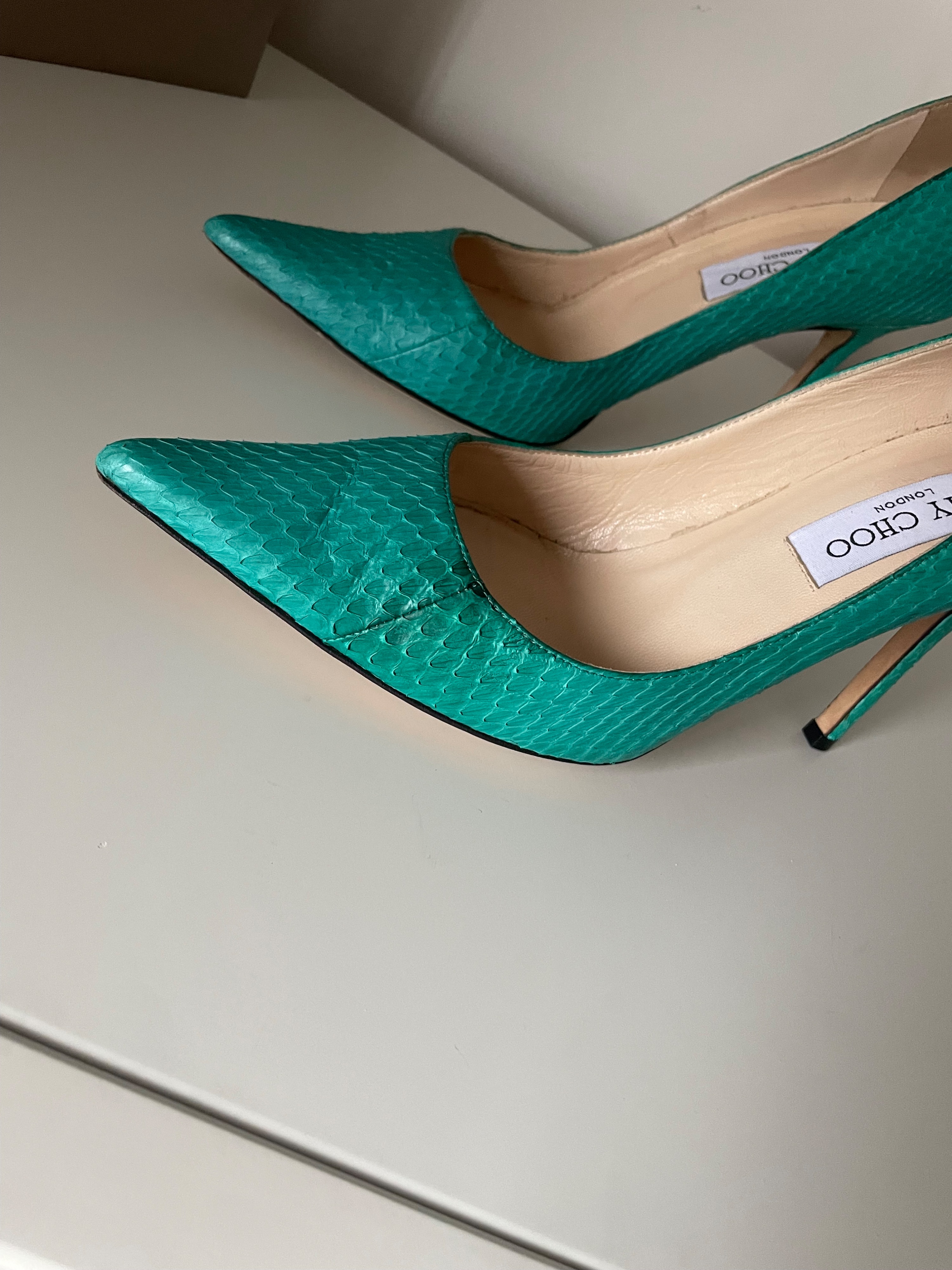 Preowned Jimmy Choo Anouk Jade Python Heels Size 37 Turquoise / green python skin