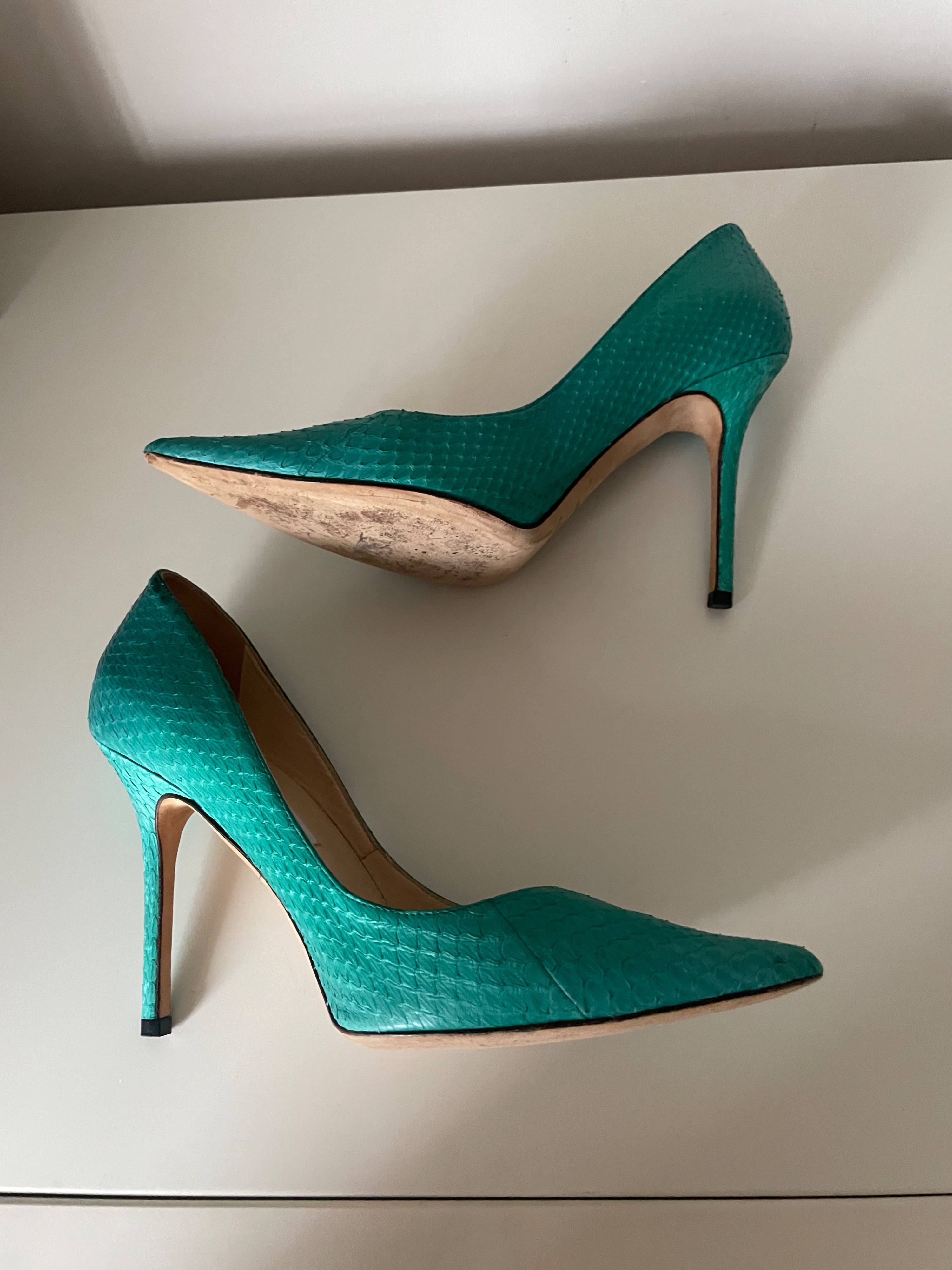 Preowned Jimmy Choo Anouk Jade Python Heels Size 37 Turquoise / green python skin