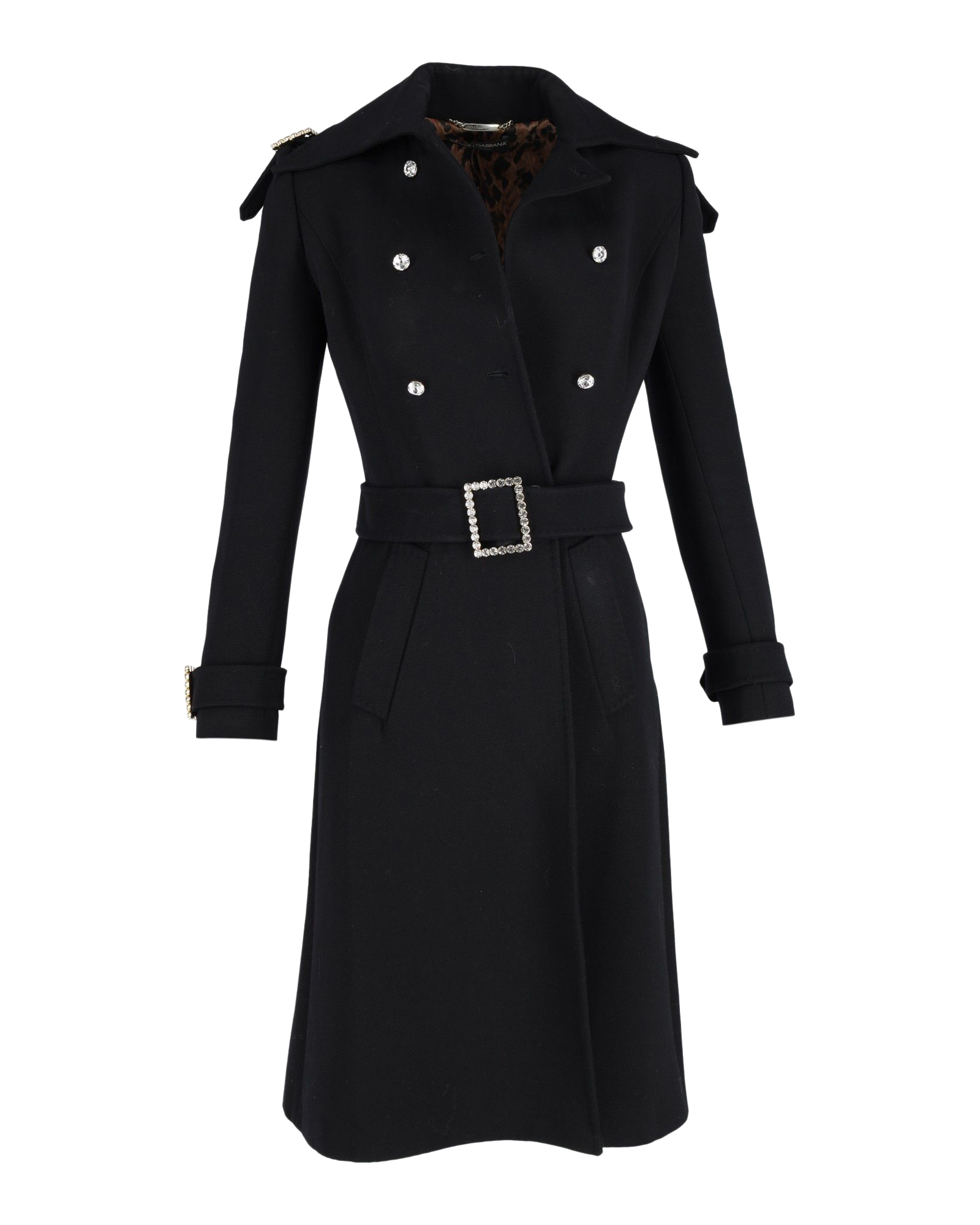 Preowned Dolce  Gabbana Black Double-Breasted Belted Wool Coat Size 40 wool/hair/lana vergine