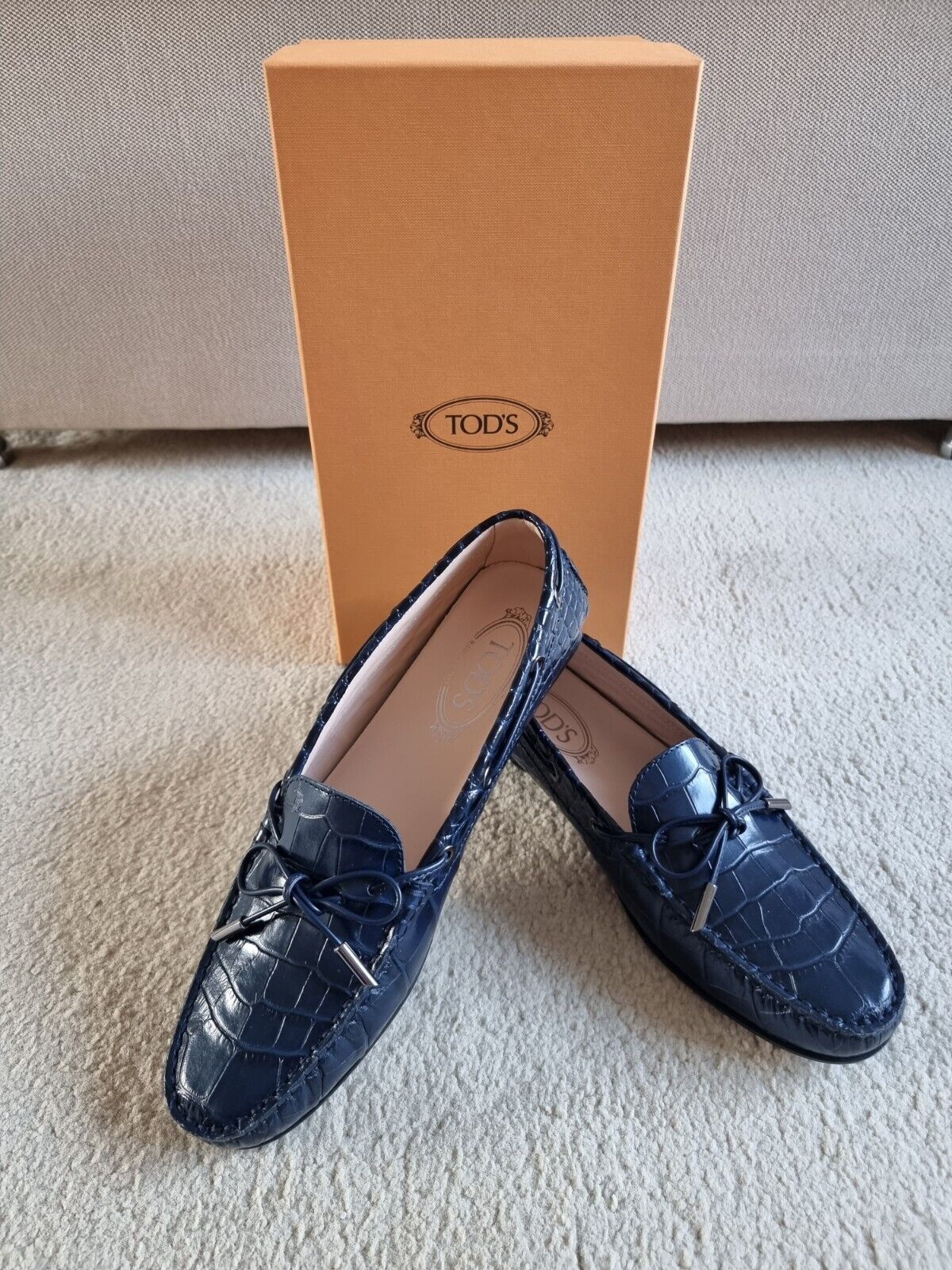 Blue Croc Embossed Loafers Size 395 navy leather