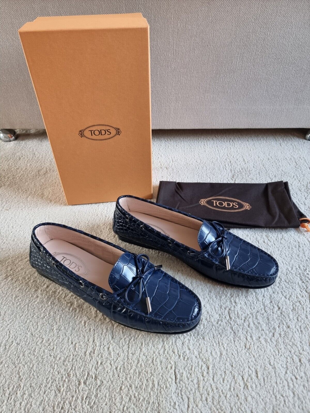 Blue Croc Embossed Loafers Size 395 navy leather