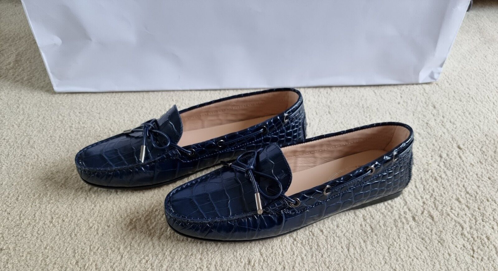 Blue Croc Embossed Loafers Size 395 navy leather