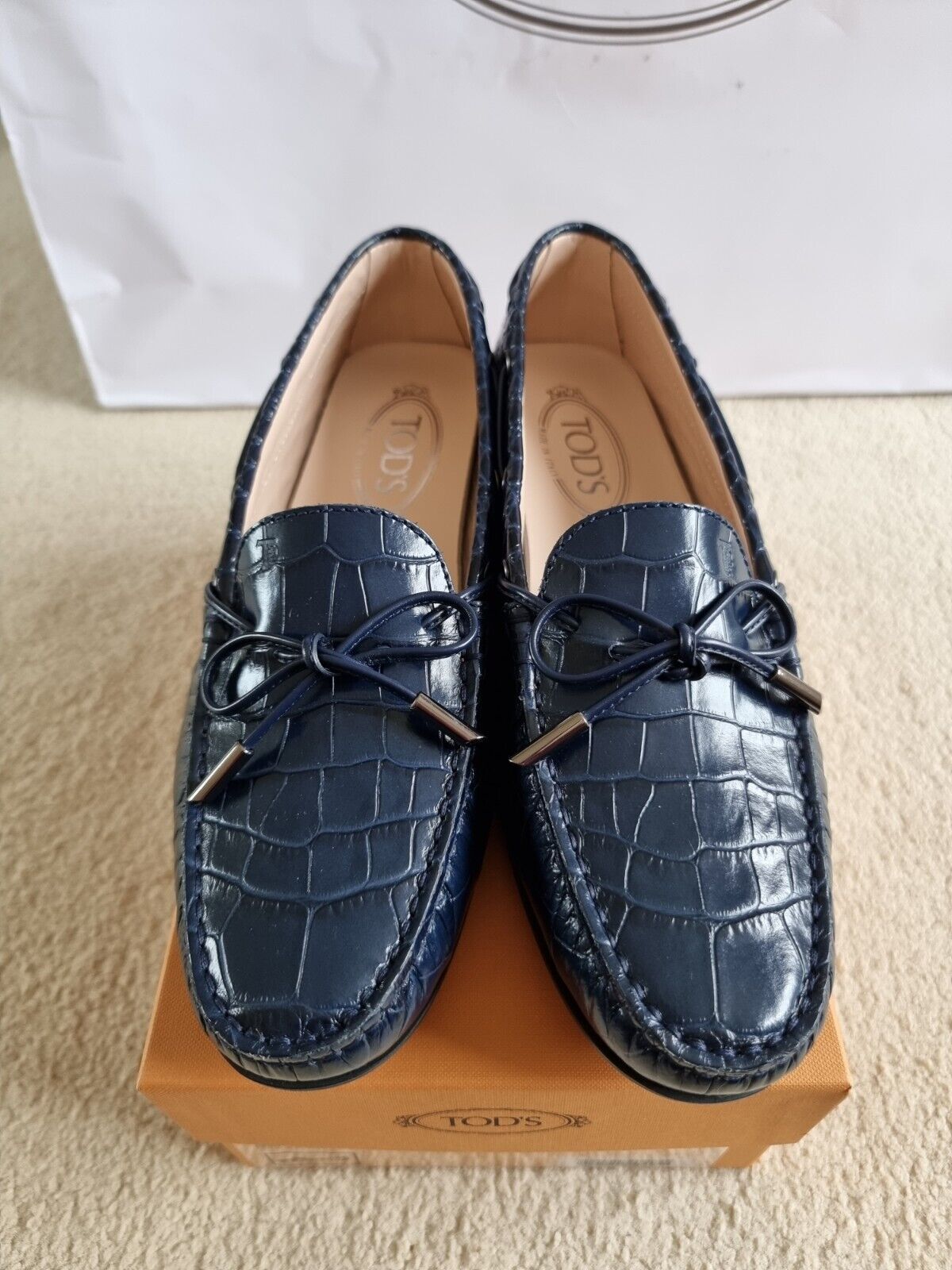 Blue Croc Embossed Loafers Size 395 navy leather